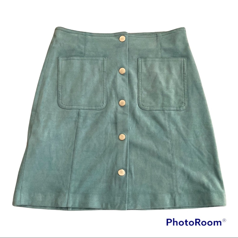 MNG by Mango Womens Faux Suede Leather MINI  Skirt Size 2 Light Blue PREOWNED